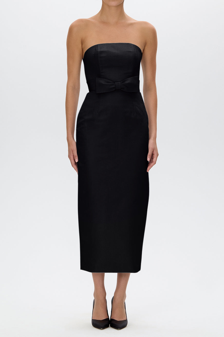 Elizabeth Silk Faille Midi Dress with Bow Belt