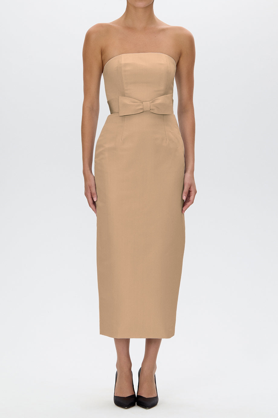 Elizabeth Silk Faille Midi Dress with Bow Belt