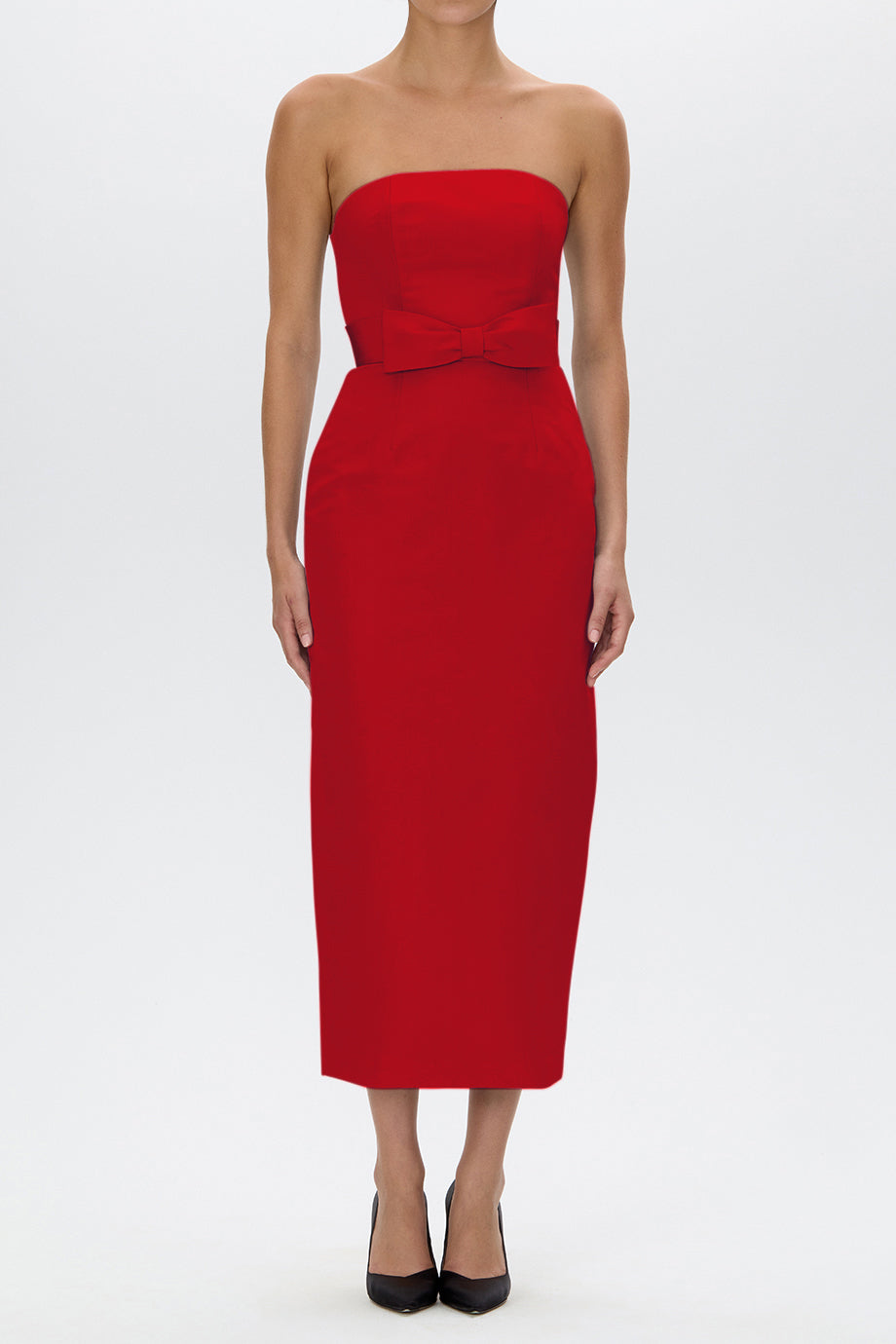 Elizabeth Silk Faille Midi Dress with Bow Belt