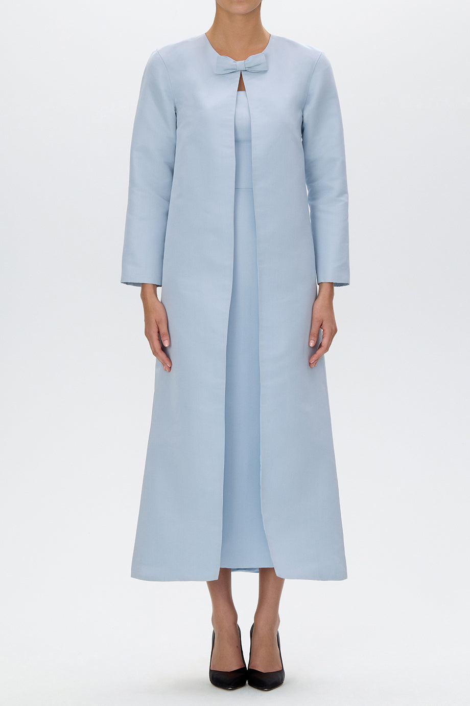Jackie Silk Faille Bow Mid-Length Coat