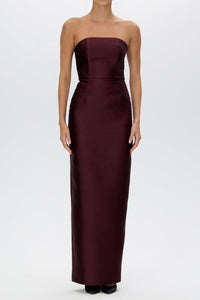 Eliza Silk and Wool Column Gown with Detachable Bow Train