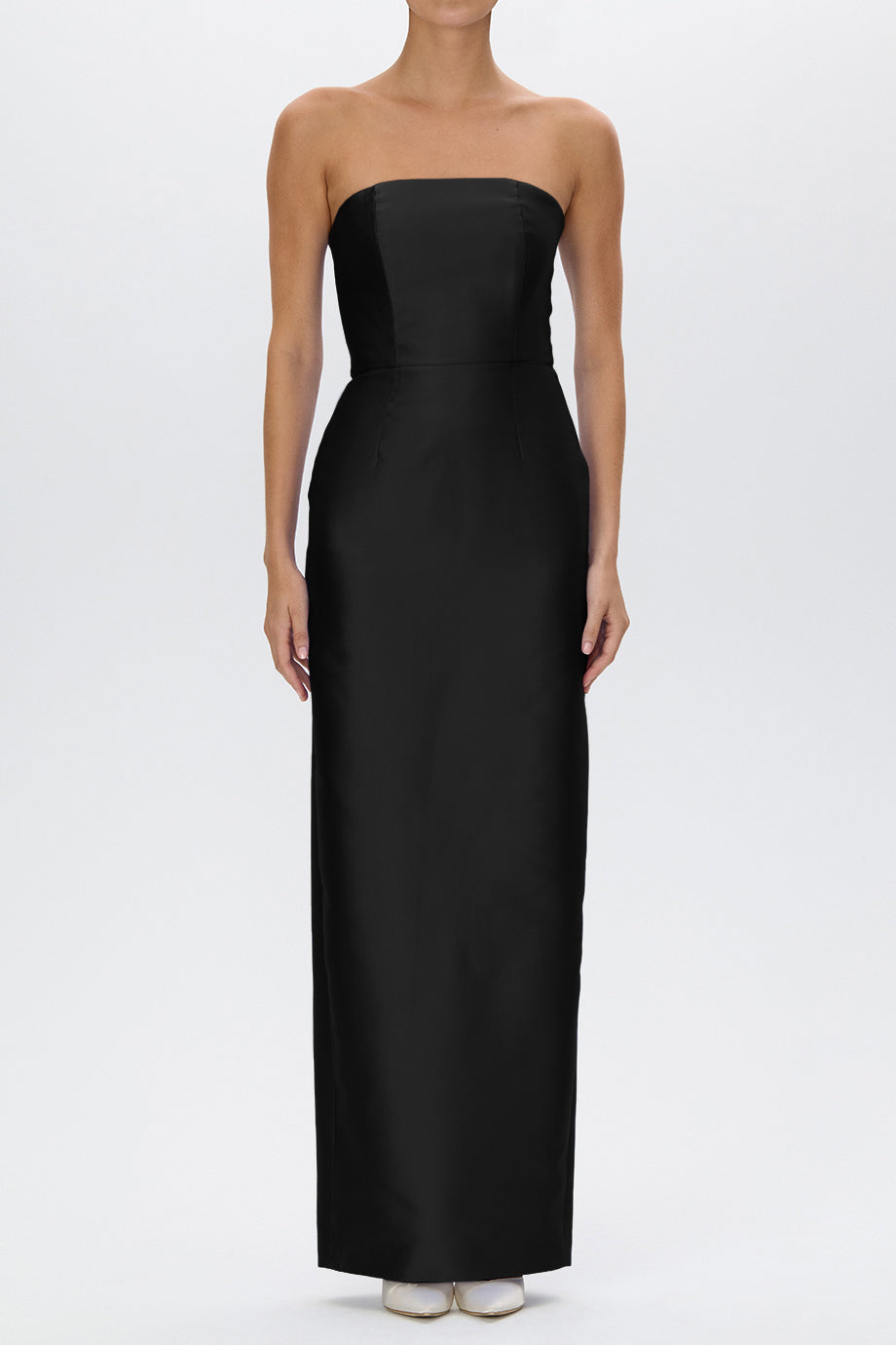Eliza Silk and Wool Column Gown with Detachable Bow Train