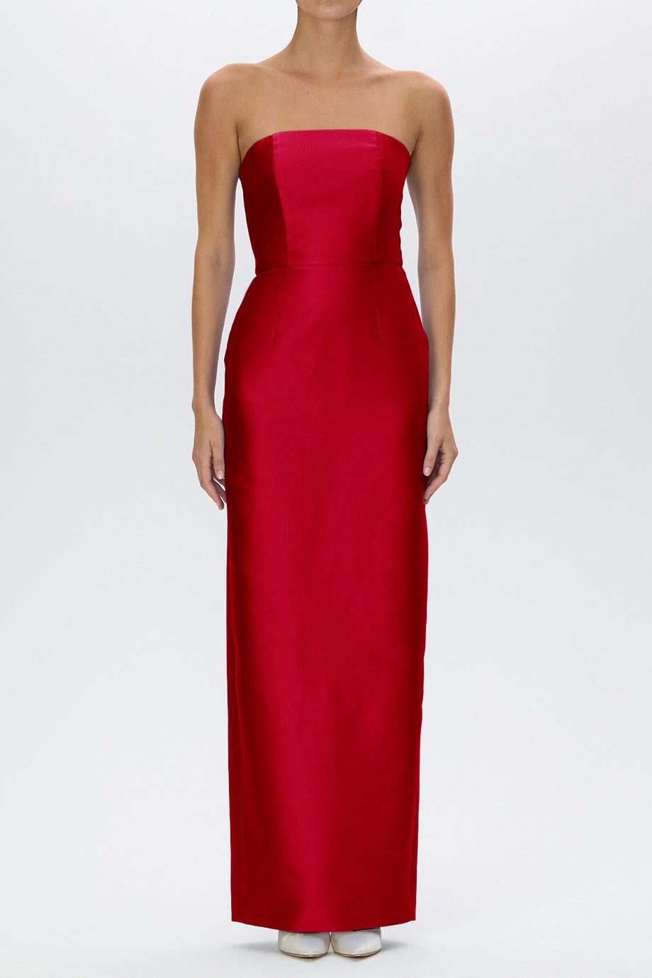 Eliza Silk and Wool Column Gown with Detachable Bow Train