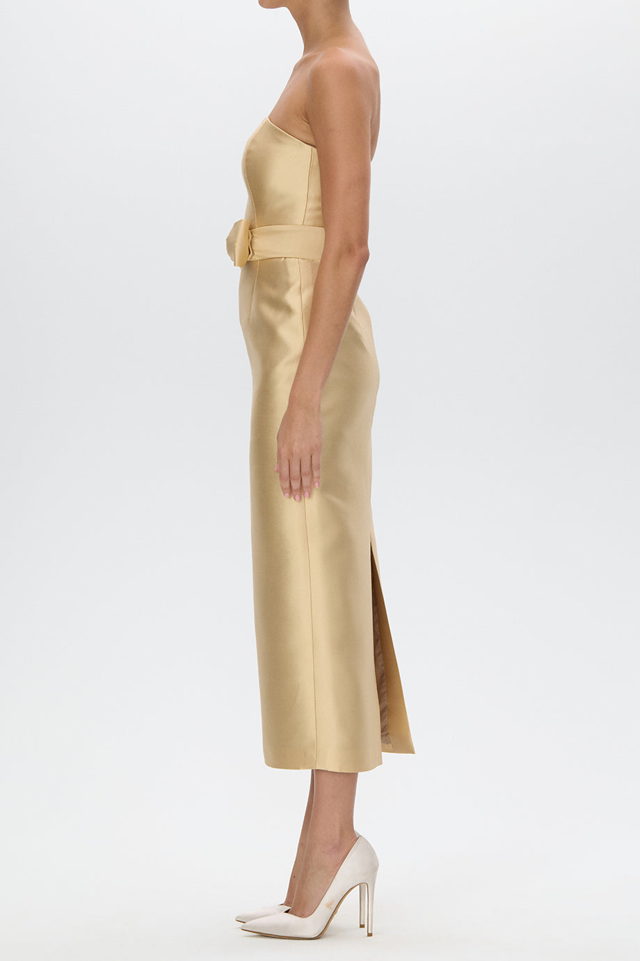 Juliette Silk and Wool Midi Dress with Bow Belt