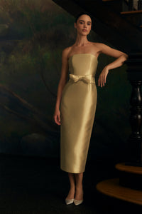 Juliette Silk and Wool Midi Dress with Bow Belt