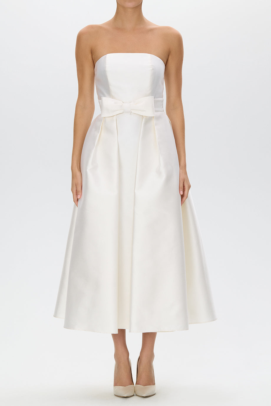 Juliette Silk and Wool Midi Dress with Mid-Length Bow Convertible Skirt