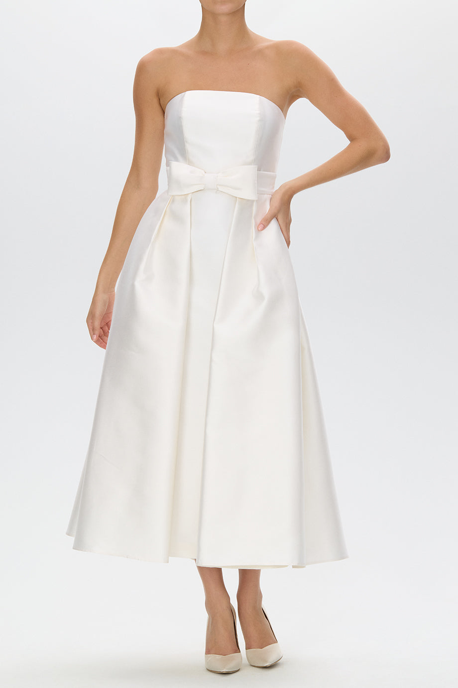 Juliette Silk and Wool Midi Dress with Mid-Length Bow Convertible Skirt