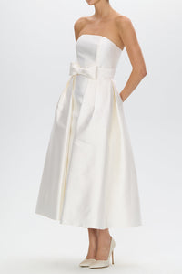 Juliette Silk and Wool Midi Dress with Mid-Length Bow Convertible Skirt