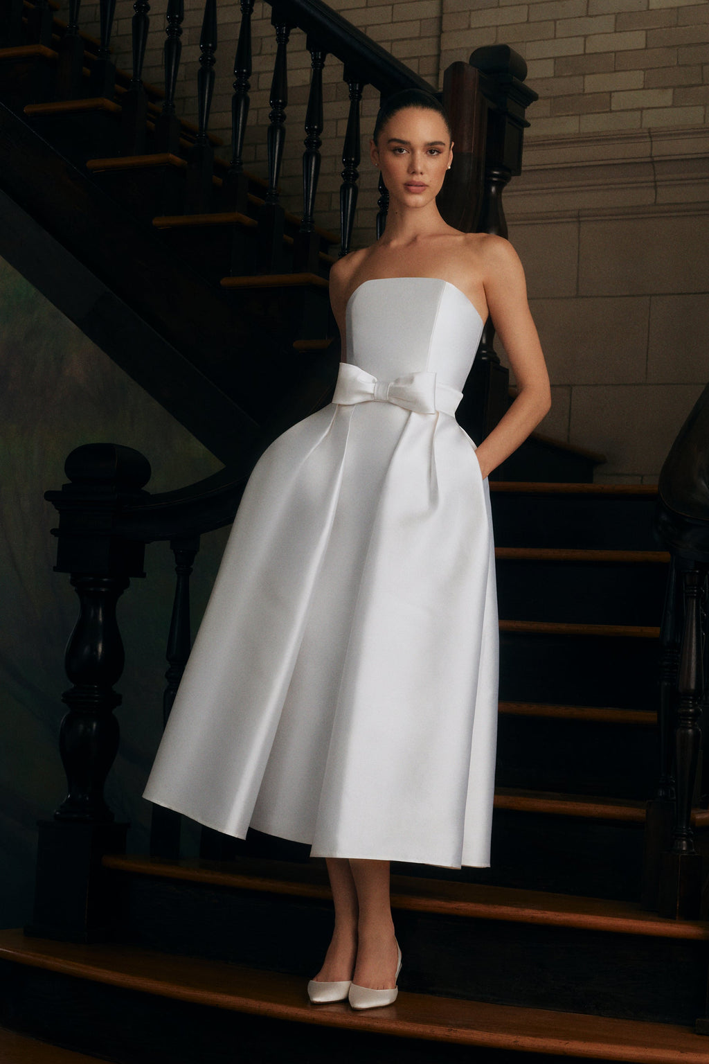 Juliette Silk and Wool Midi Dress with Mid-Length Bow Convertible Skirt