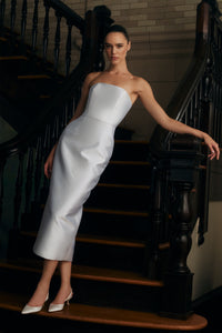 Juliette Silk and Wool Midi Dress with Mid-Length Bow Convertible Skirt