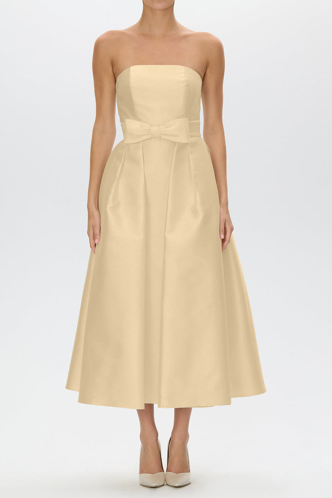 Juliette Silk and Wool Midi Dress with Mid-Length Bow Convertible Skirt