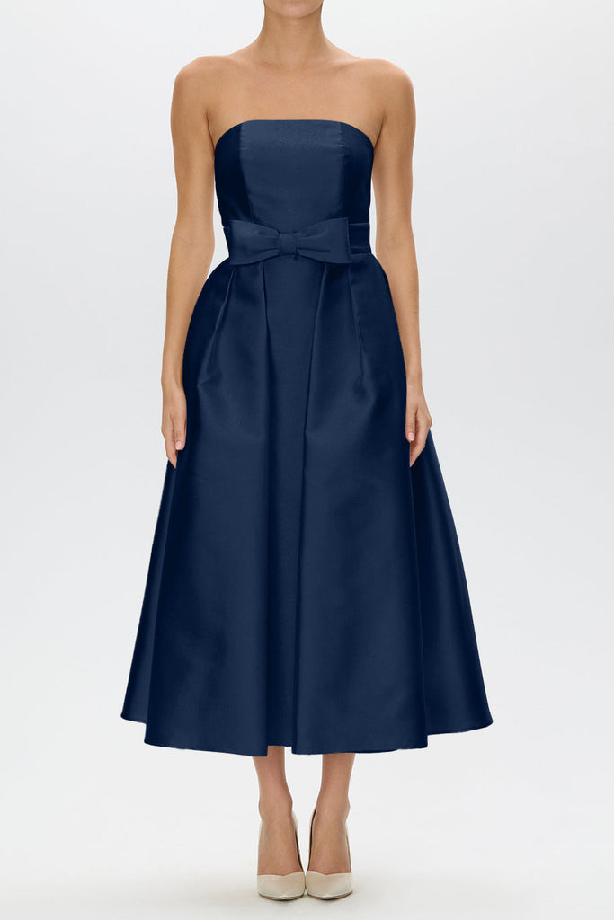 Juliette Silk and Wool Midi Dress with Mid-Length Bow Convertible Skirt