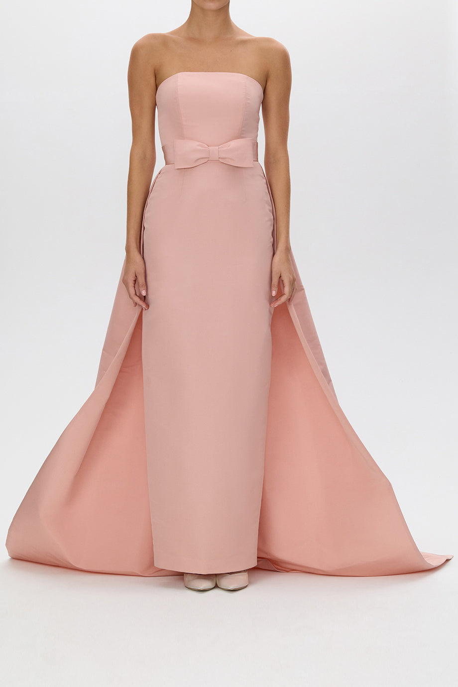 Leonore Silk Faille Column Gown with Detachable Bow Train