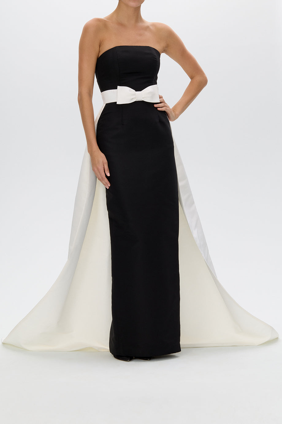 Leonore Silk Faille Column Gown with Detachable Bow Train