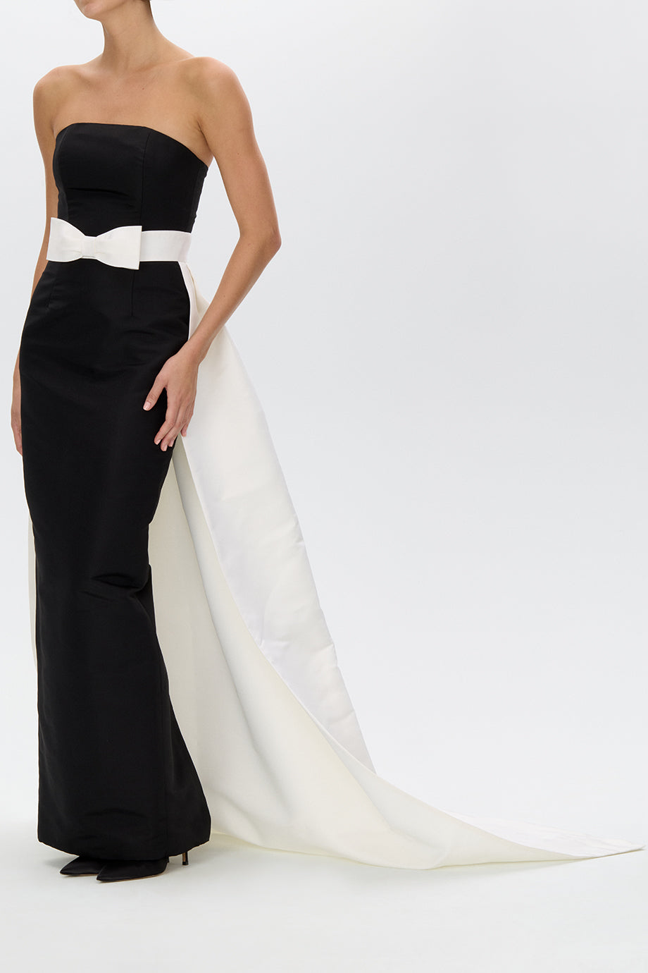 Leonore Silk Faille Column Gown with Detachable Bow Train