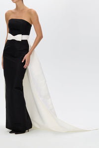 Leonore Silk Faille Column Gown with Detachable Bow Train