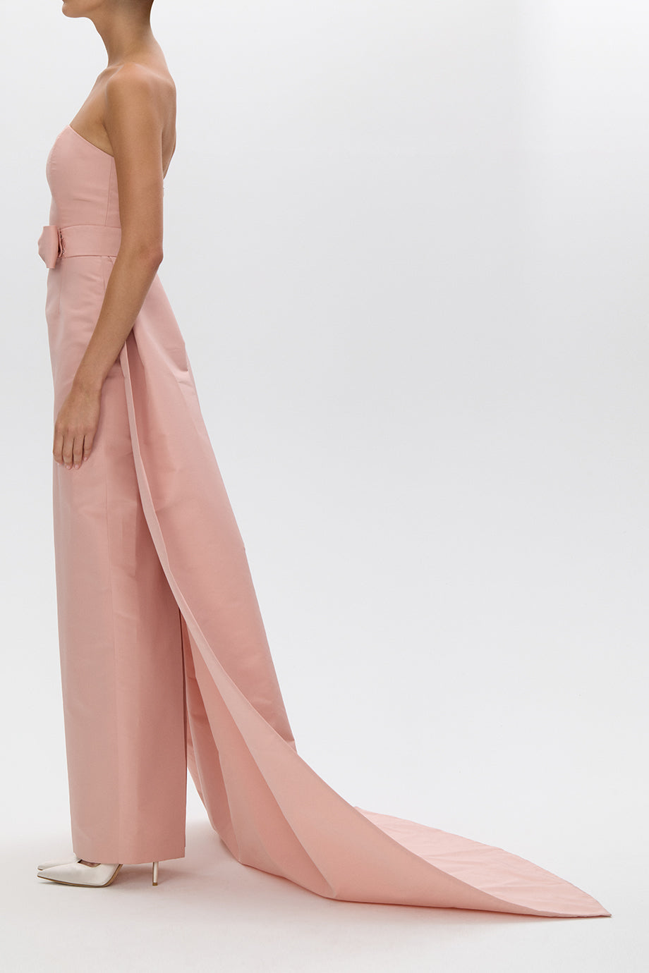 Leonore Silk Faille Column Gown with Detachable Bow Train