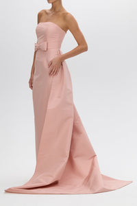 Leonore Silk Faille Column Gown with Detachable Bow Train