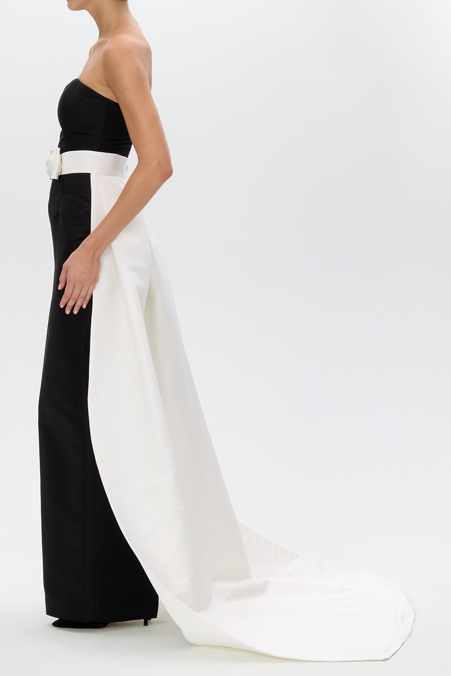 Leonore Silk Faille Column Gown with Detachable Bow Train