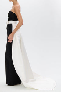 Leonore Silk Faille Column Gown with Detachable Bow Train