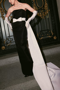 Leonore Silk Faille Column Gown with Detachable Bow Train