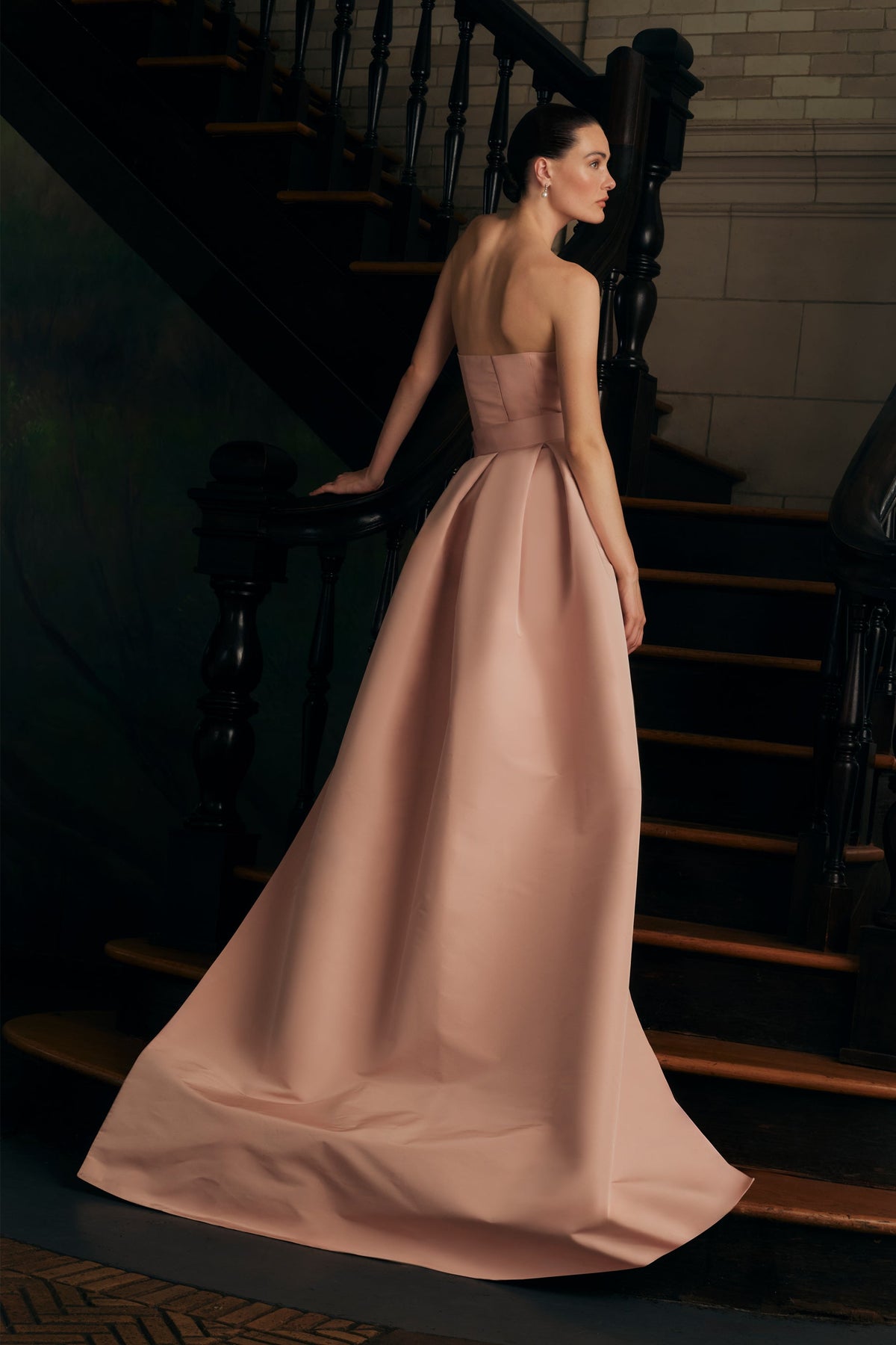 Leonore Silk Faille Column Gown with Detachable Bow Train