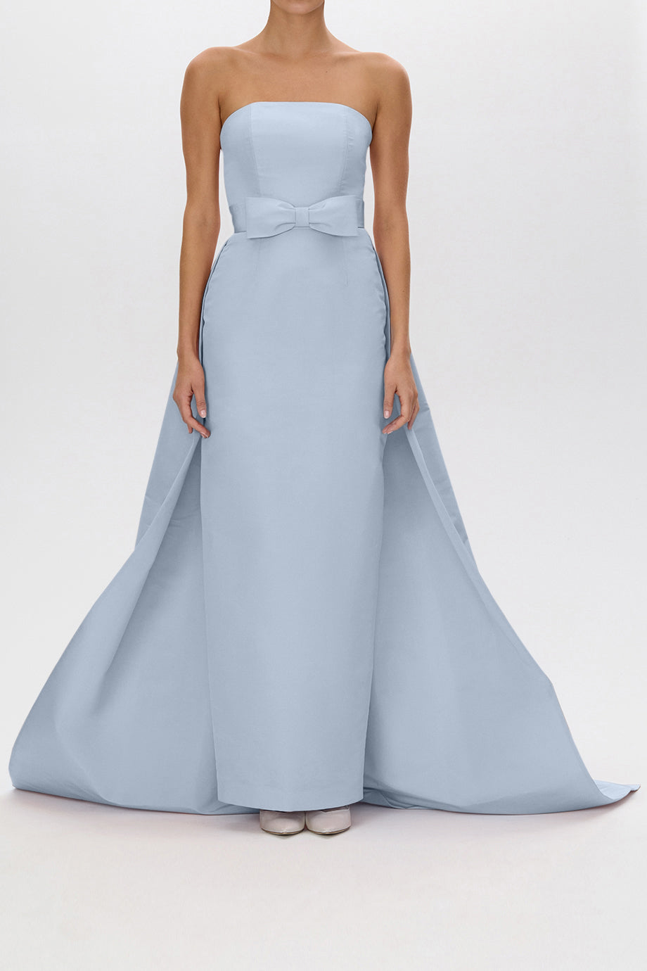 Leonore Silk Faille Column Gown with Detachable Bow Train