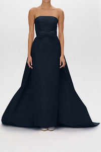 Leonore Silk Faille Column Gown with Detachable Bow Train
