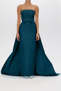 Leonore Silk Faille Column Gown with Detachable Bow Train
