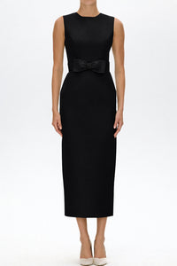 Lydia Silk Faille Midi Dress with Bow Belt