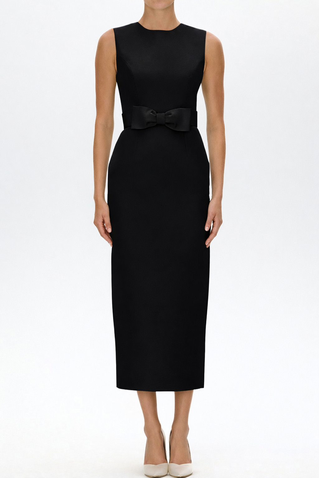 Lydia Silk Faille Midi Dress with Bow Belt