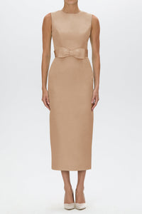Lydia Silk Faille Midi Dress with Bow Belt