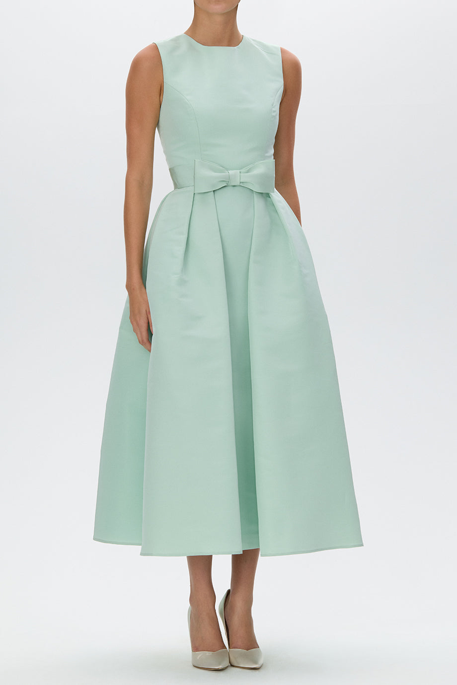 Lydia Silk Faille Midi Dress with Mid-Length Bow Convertible Skirt