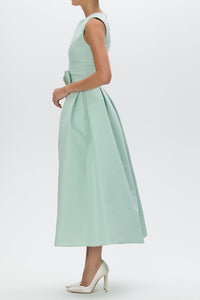 Lydia Silk Faille Midi Dress with Mid-Length Bow Convertible Skirt