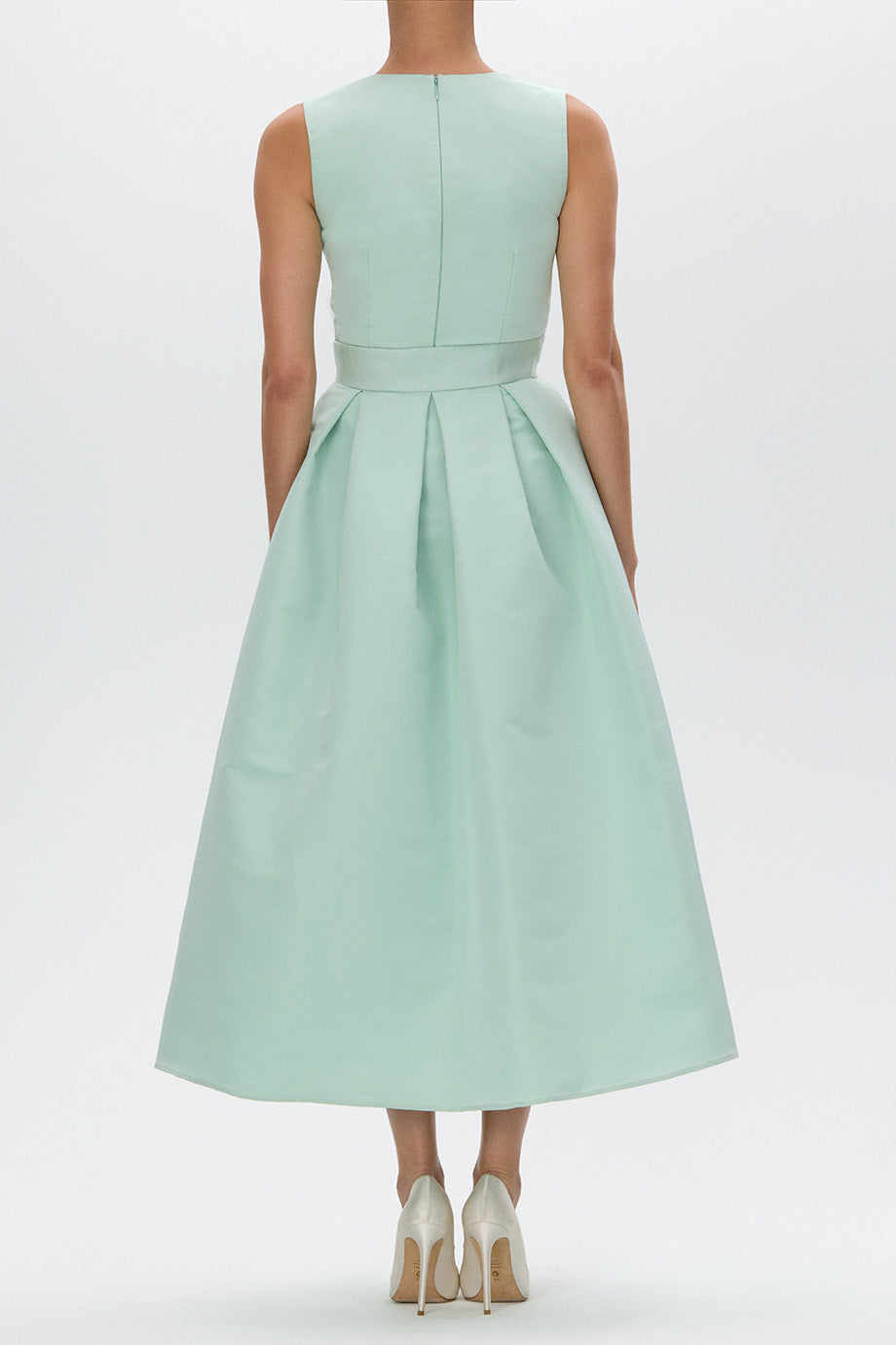 Lydia Silk Faille Midi Dress with Mid-Length Bow Convertible Skirt