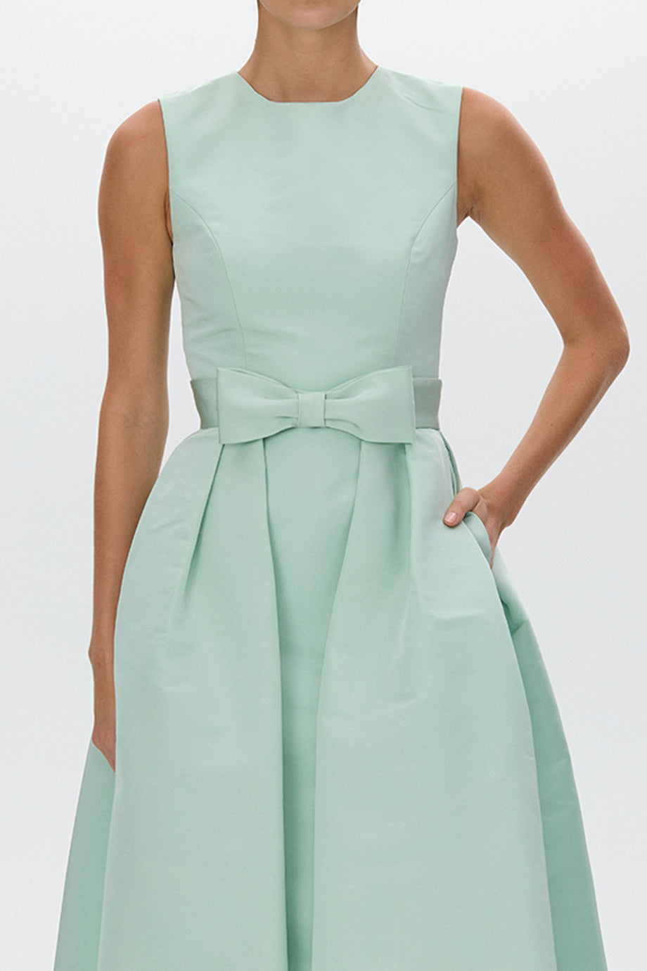 Lydia Silk Faille Midi Dress with Mid-Length Bow Convertible Skirt