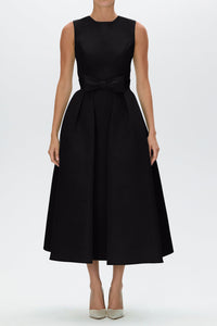 Lydia Silk Faille Midi Dress with Mid-Length Bow Convertible Skirt