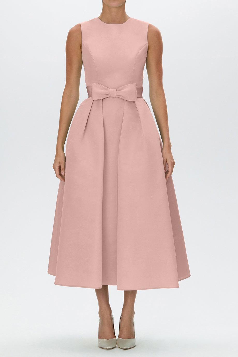 Lydia Silk Faille Midi Dress with Mid-Length Bow Convertible Skirt