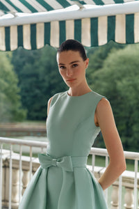 Lydia Silk Faille Midi Dress with Mid-Length Bow Convertible Skirt