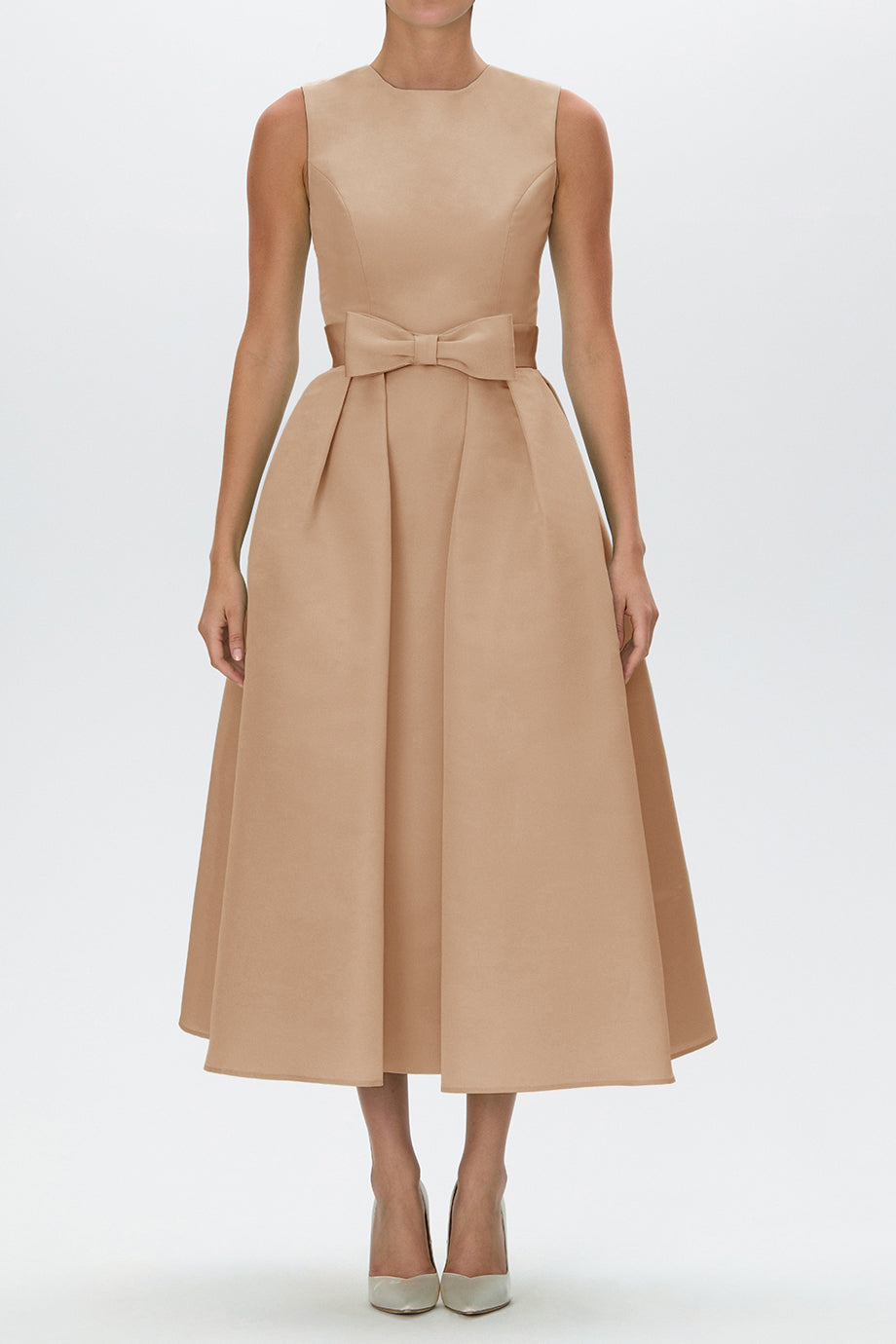 Lydia Silk Faille Midi Dress with Mid-Length Bow Convertible Skirt