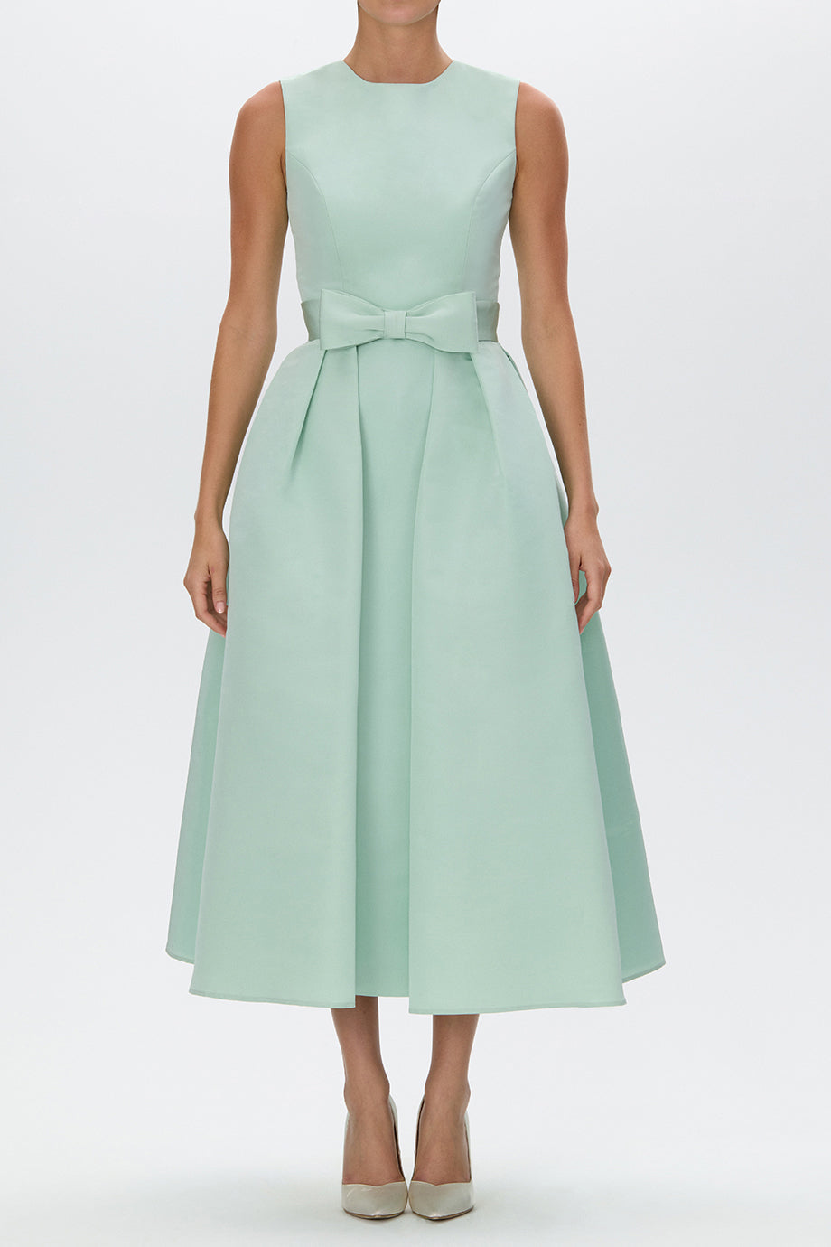 Lydia Silk Faille Midi Dress with Mid-Length Bow Convertible Skirt