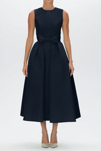 Lydia Silk Faille Midi Dress with Mid-Length Bow Convertible Skirt