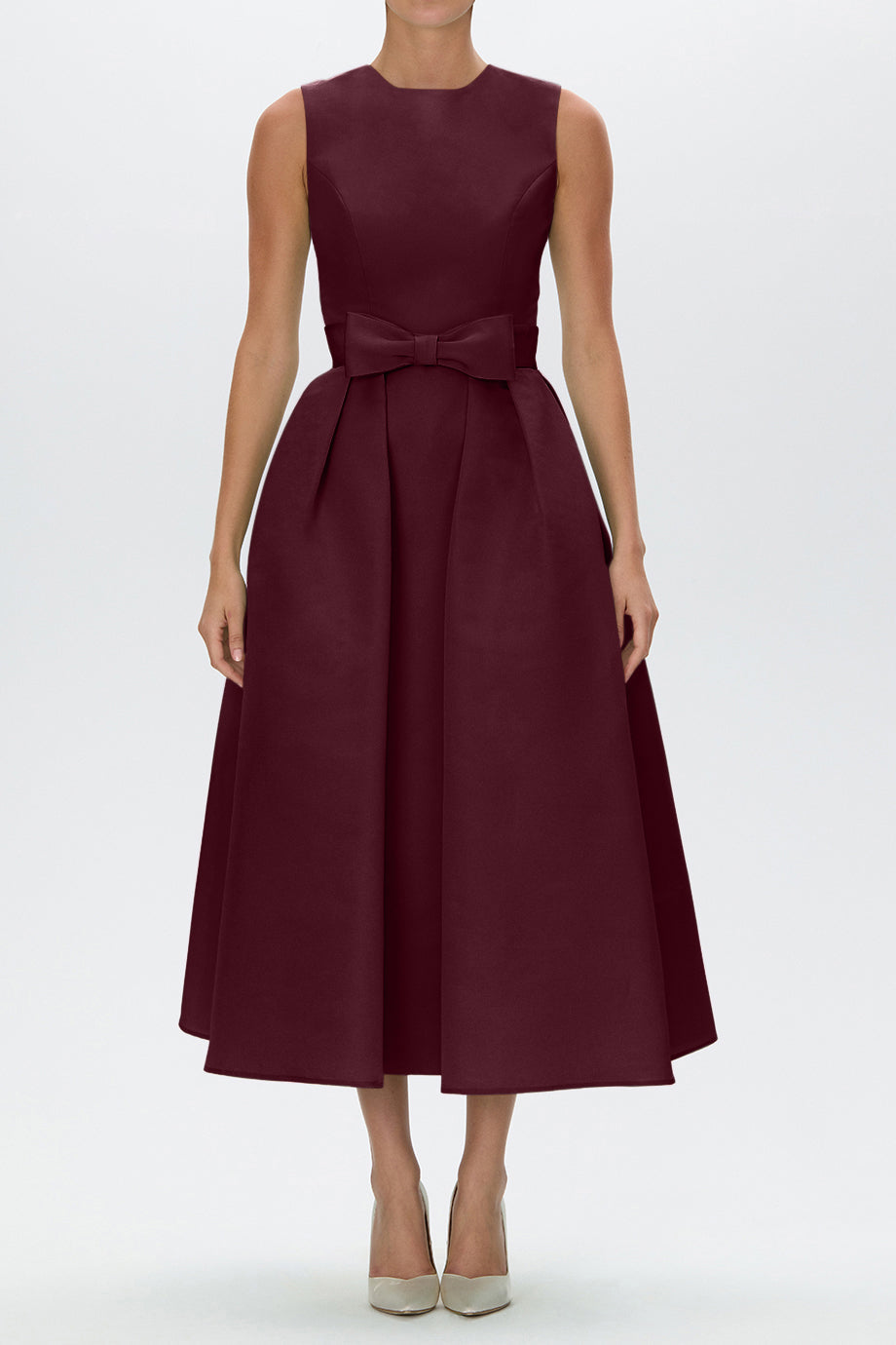 Lydia Silk Faille Midi Dress with Mid-Length Bow Convertible Skirt