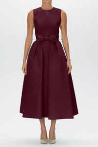 Lydia Silk Faille Midi Dress with Mid-Length Bow Convertible Skirt