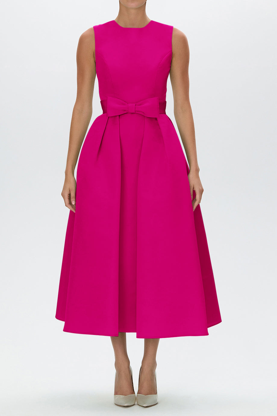 Lydia Silk Faille Midi Dress with Mid-Length Bow Convertible Skirt