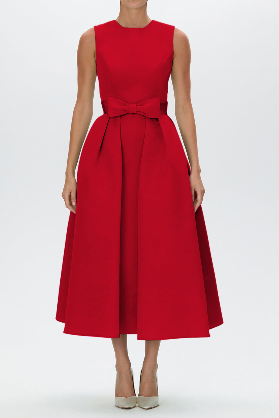 Lydia Silk Faille Midi Dress with Mid-Length Bow Convertible Skirt