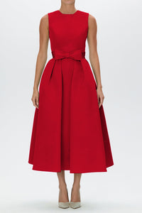 Lydia Silk Faille Midi Dress with Mid-Length Bow Convertible Skirt