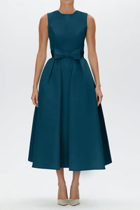 Lydia Silk Faille Midi Dress with Mid-Length Bow Convertible Skirt