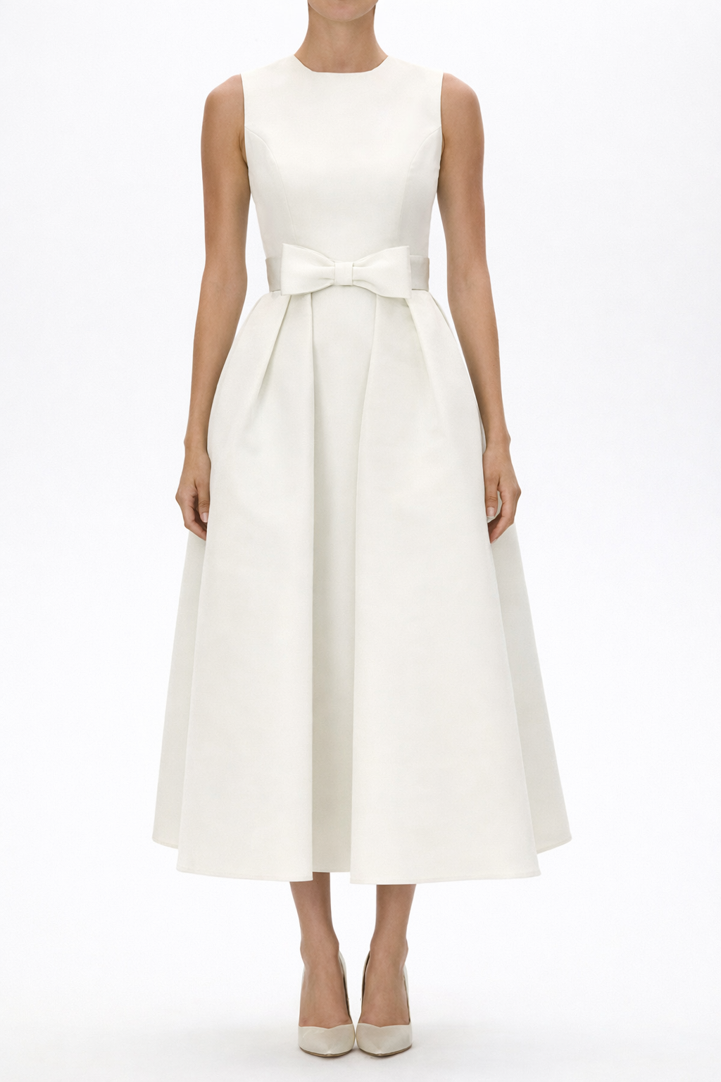 Lydia Silk Faille Midi Dress with Mid-Length Bow Convertible Skirt