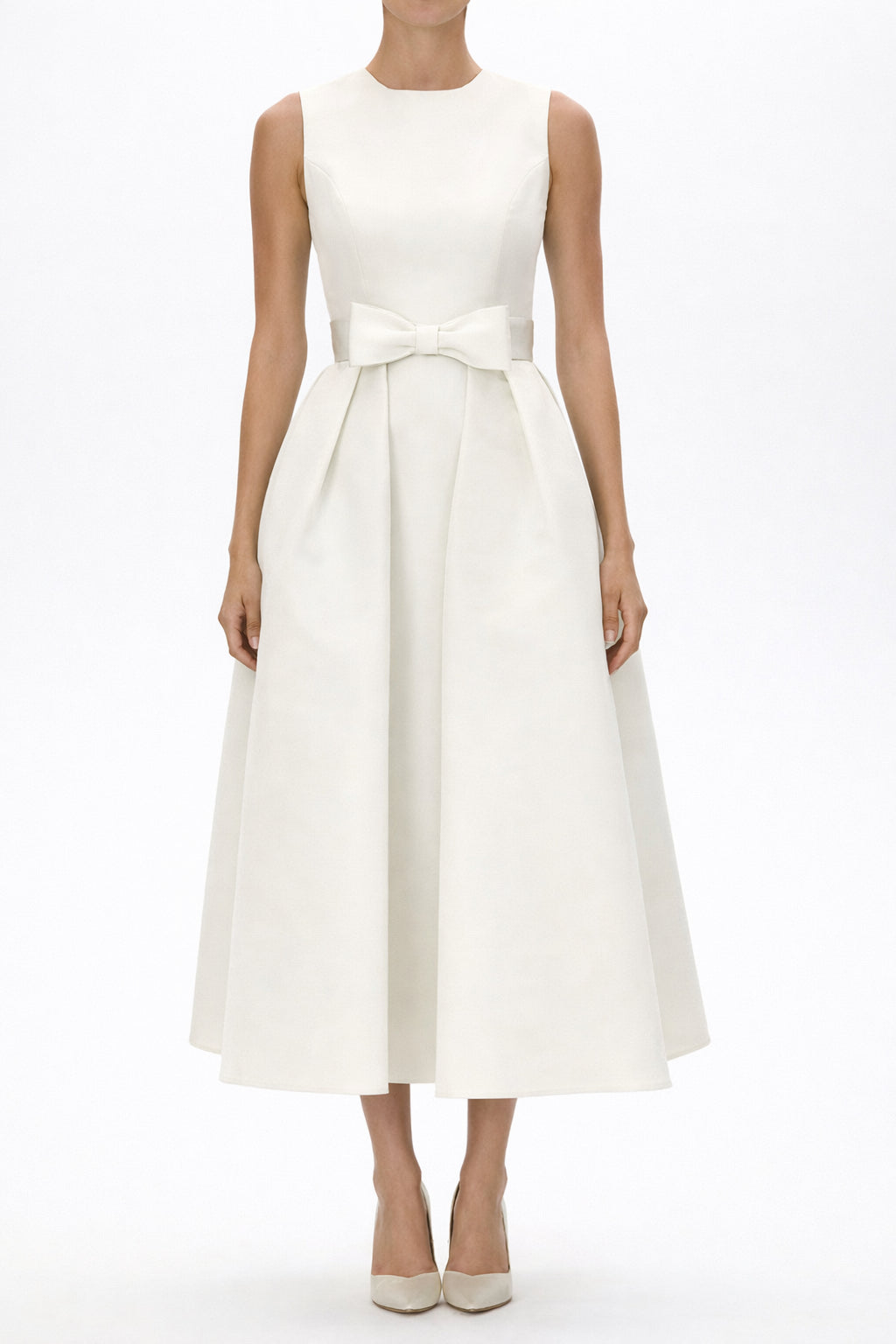 Lydia Silk Faille Midi Dress with Mid-Length Bow Convertible Skirt